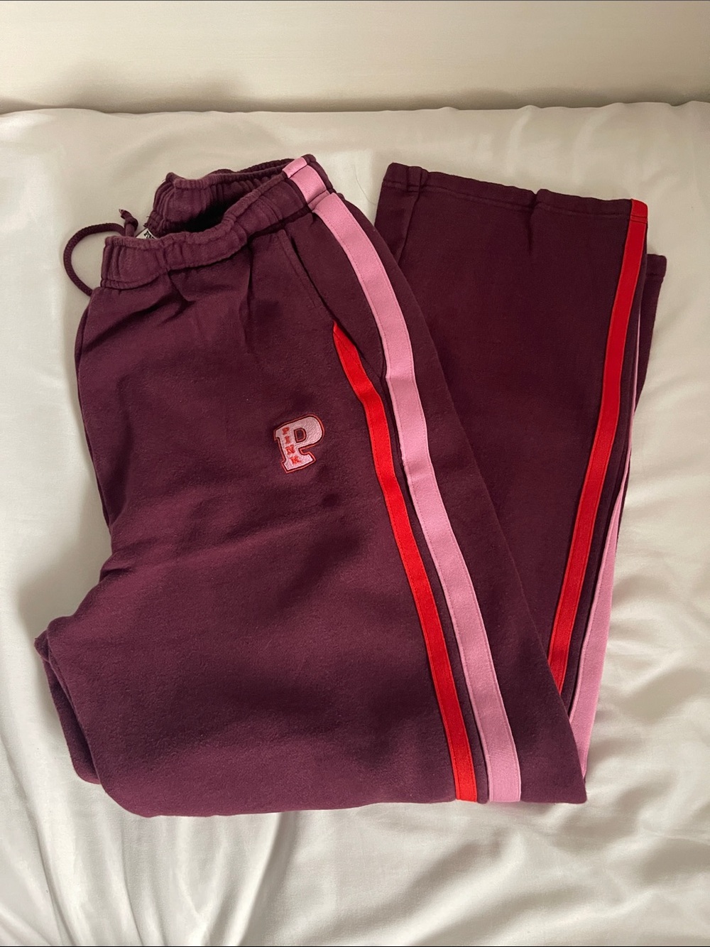 Women’s Maroon Track Pants with Pink & Red Stripes